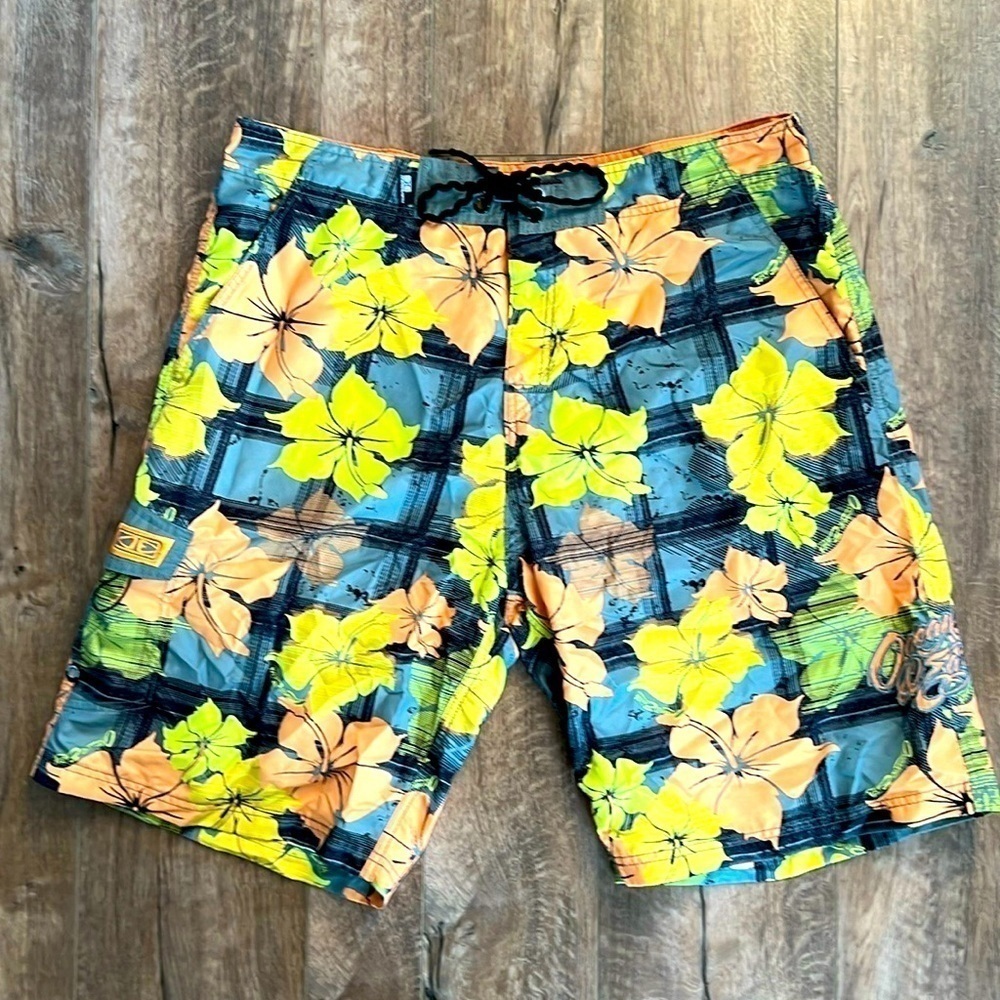Ocean and Earth Floral Lightweight Adjustable Waist Board Shorts Swim Trunks